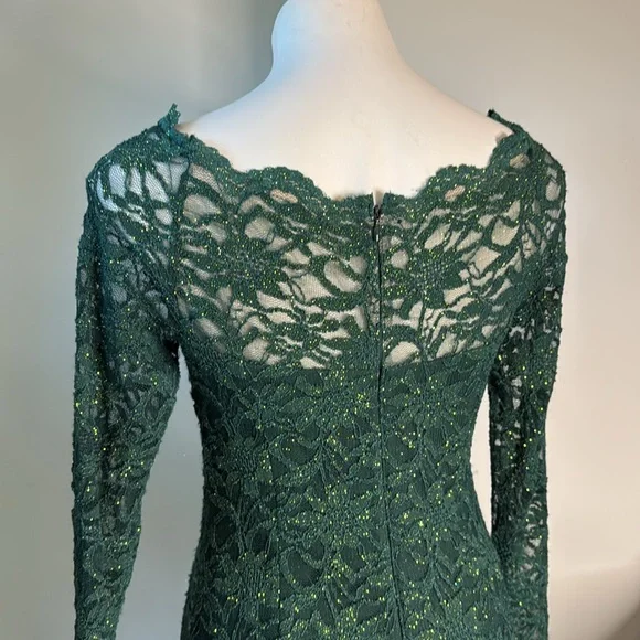 Elegant Green Lace Dress gold Threads Decode 7.8 size 6 - Picture 6 of 8